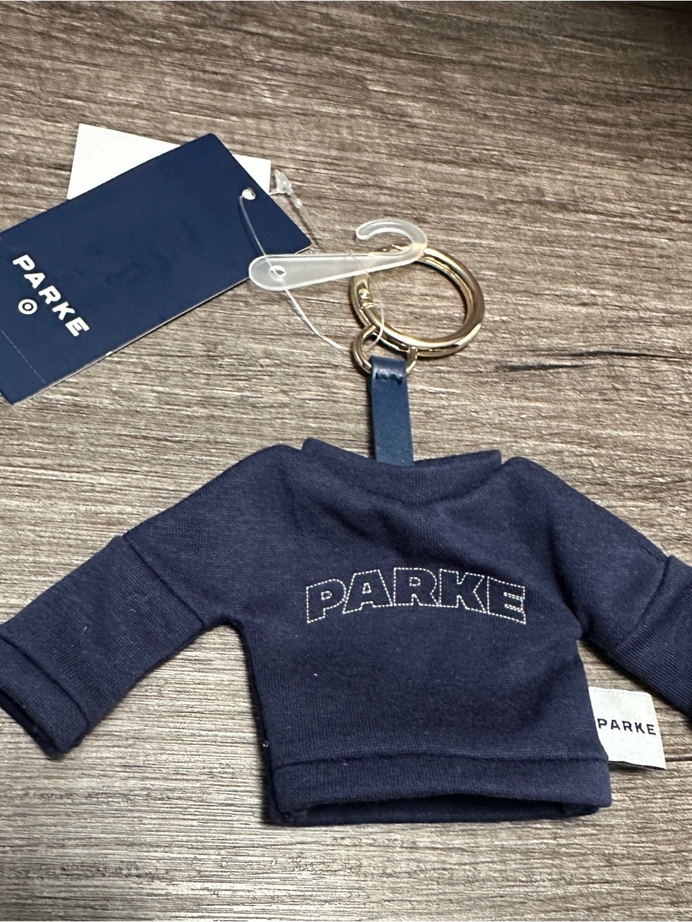 Parke Navy Mini Sweatshirt Keychain with Gold-Tone Ring - Picture 2 of 4